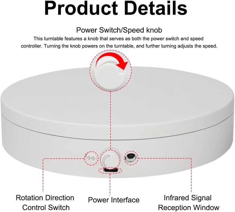 ComXim Knob Speed Adjustment Remote Control Motorized Rotating Display Stand 3d scanner Electric Turntable rotating platform for Photography Shows,Jewelry,Watch,3D Models,Support AAA & charging - Image 3